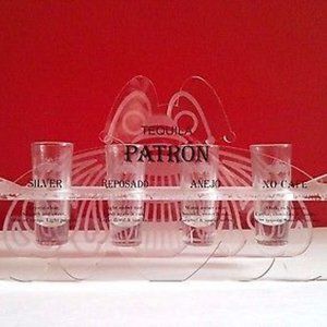 PATRON TEQUILA BEE FLIGHT TRAY SHOT GLASS SERVING HOLDER W/ 4 SHOT GLASSES